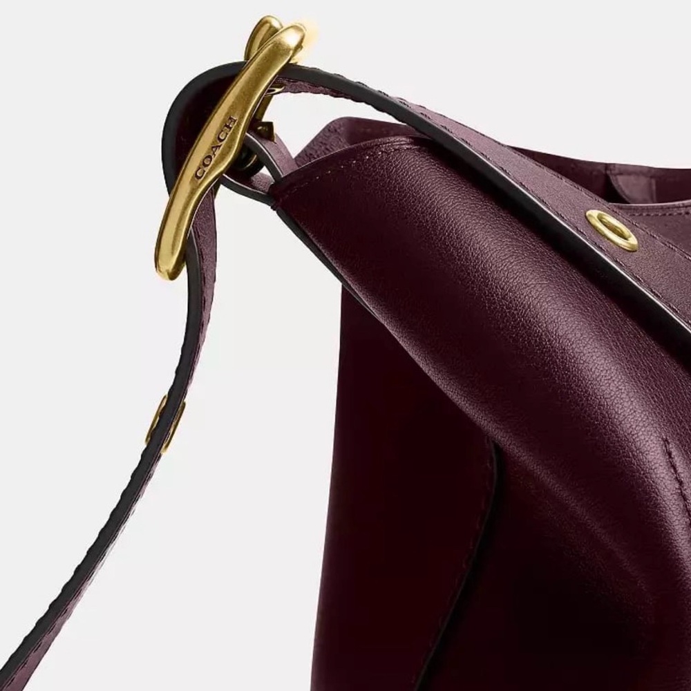 Coach Bleecker Bucket Bag & Pouch in Brass/Merlot Natural Grain Leather NWT - Picture 8 of 16